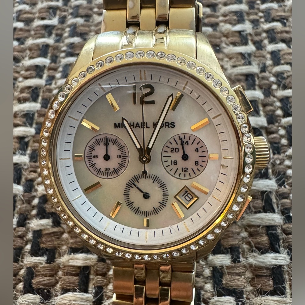 [Michael Kors] Polished Gold Tone Stainless Steel Chronograph Women's Watch